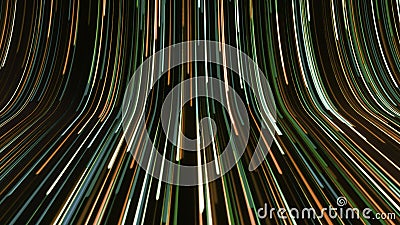 Hypnotic curved flow of colorful lines. Motion. Bright colorful lines move in curved stream. Curved 3d flow with lines Stock Photo