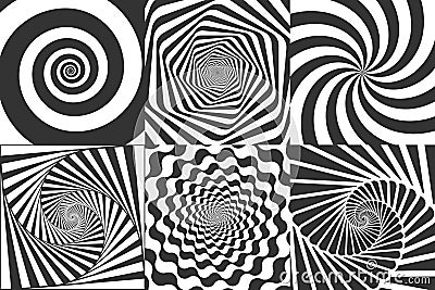 Hypnotic spiral. Swirl hypnotize spirals, vertigo geometric illusion and rotating stripes round pattern vector Vector Illustration