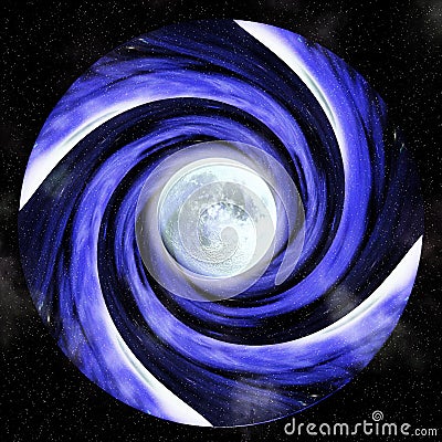 Hypnotic vortex with full moon Stock Photo