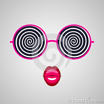 Hypnotising glasses and pink lips Vector Illustration