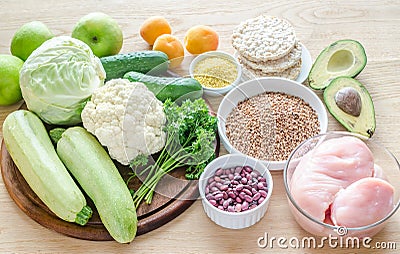 Hypoallergenic diet: products of different groups Stock Photo