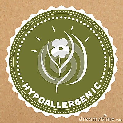 Hypoallergenic green label, badge with leaves and flower for allergy safe products, isolated object Stock Photo