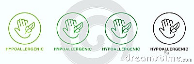 Hypoallergenic Safe Product Line Green and Black Icon Set. Hypo Allergenic Cosmetic for Sensitive Skin Hygiene Outline Vector Illustration