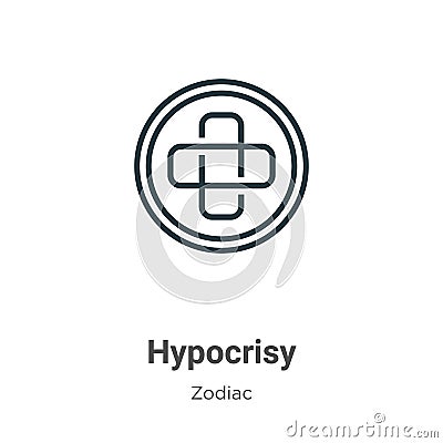 Hypocrisy outline vector icon. Thin line black hypocrisy icon, flat vector simple element illustration from editable zodiac Vector Illustration
