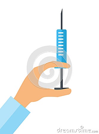 Hypodermic syringe in doctor hand Vector Illustration