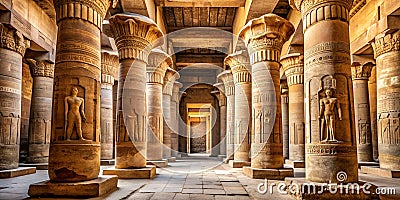 Hypostyle Hall with towering columns and intricate carvings AI Generative, architecture, ancient, Egyptian Stock Photo