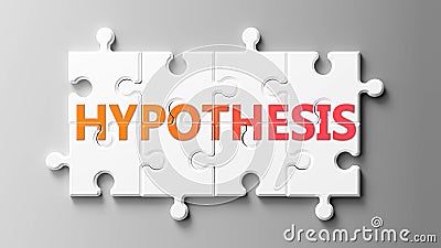 Hypothesis complex like a puzzle - pictured as word Hypothesis on a puzzle pieces to show that Hypothesis can be difficult and Cartoon Illustration