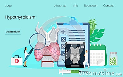 Hypothyroidism concept vector. Endocrinologists diagnose and treat human thyroid gland Stock Photo