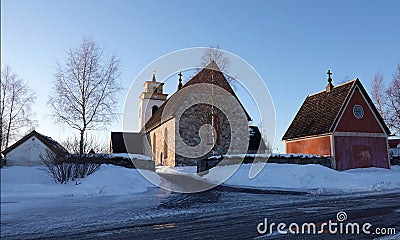 Church of Gammelstad in winter in Sweden Stock Photo