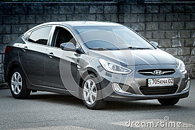 Hyundai accent in grey color, front and right side view Editorial Stock Photo