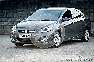 Hyundai accent in grey color, front side view. Editorial Stock Photo