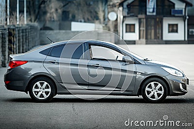 Hyundai accent in grey color, right side view. Editorial Stock Photo