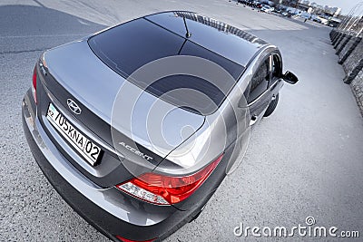 Hyundai accent in grey color, top and back view Editorial Stock Photo