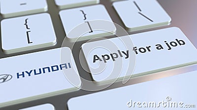 HYUNDAI company logo and Apply for a job text on the keys of the computer keyboard, editorial conceptual 3D rendering Editorial Stock Photo