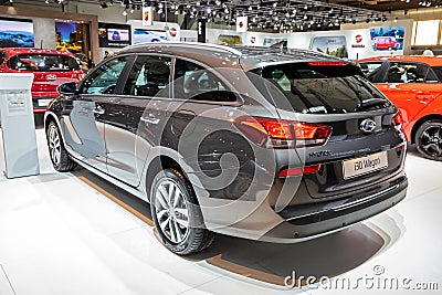 Hyundai i30 Wagon car at the Brussels Autosalon Motor Show. Belgium - January 18, 2019 Editorial Stock Photo