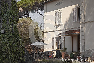 HyÃ¨res, France - August 02, 2022: Mediterranean villa with red tiles Editorial Stock Photo