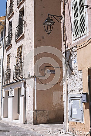 HyÃ¨res, France - August 10, 2022: Narrow streets in French town of Hyeres Editorial Stock Photo