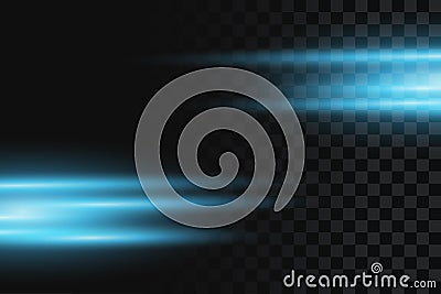 Abstract background with blue neon light stripes. Light effect lines or beams on transparent background. Fast speed blue rays. Vector Illustration