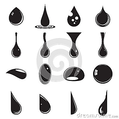 Drops of Various Liquids On a White Background Vector Illustration