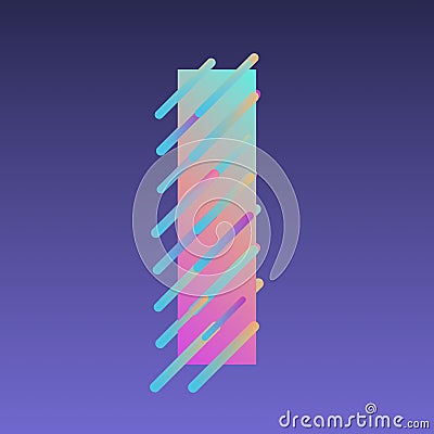I, 3d alphabet, multicolored letters and Lines on violet background, 3d rendering, uppercase font Stock Photo