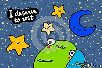 I deserve to rest hand drawn vector illustration in cartoon comic style frog tired expressive Cartoon Illustration