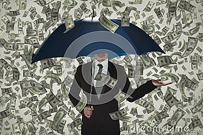 I do not see any crisis, rain of money, business man under umbrella Stock Photo