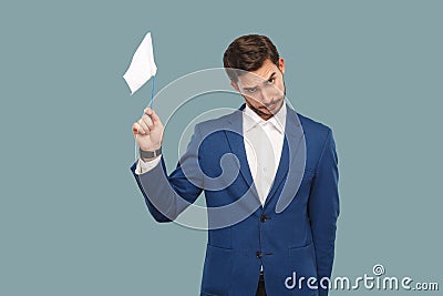 I am give up. sad failure businessman in blue jacket and white s Stock Photo