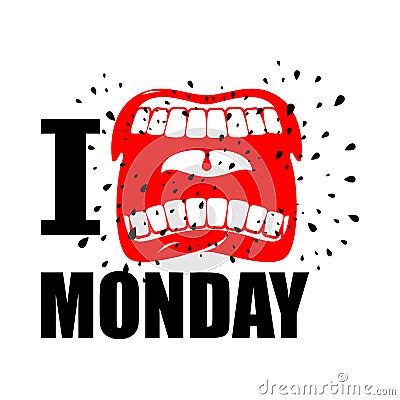 I hate Monday. shout symbol of hatred and antipathy. Open mouth. Vector Illustration