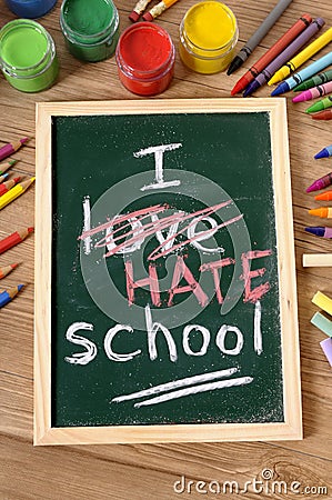 I hate school, back to school concept written on blackboard Stock Photo