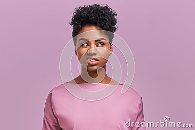 I hate you. Depressed stressful African American female clenched teeth, feels anger because of much work and duties Stock Photo