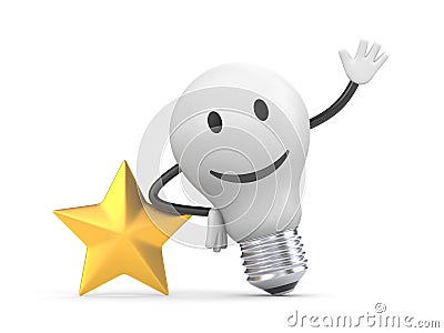 I have idea metaphor. Lamp character leaning on gold star Cartoon Illustration