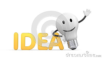 I have idea metaphor. Lamp character leaning on word idea Cartoon Illustration