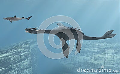 The Water Dragon on the Hunt. 3D Illustration Stock Photo