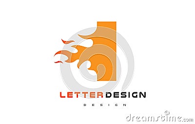 I Letter Flame Logo Design. Fire Logo Lettering Concept. Vector Illustration