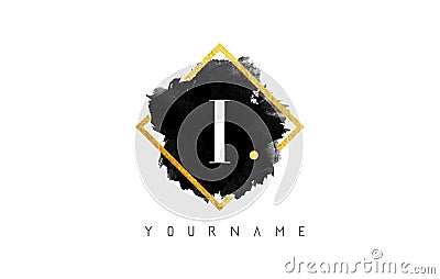 I Letter Logo Design with Black Stroke and Golden Frame. Vector Illustration