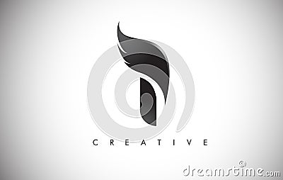 I Letter Wings Logo Design with Black Bird Fly Wing Icon. Vector Illustration