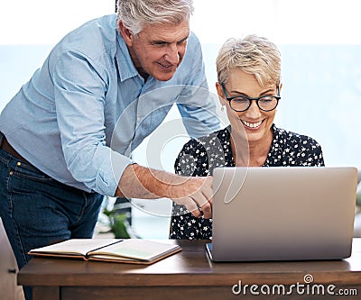I like what youve done here. a mature couple using a laptop at home. Stock Photo
