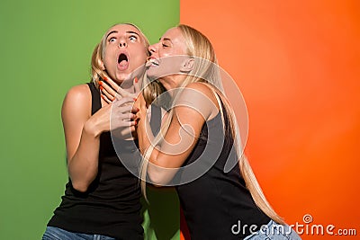 The crazy women with weird expression Stock Photo