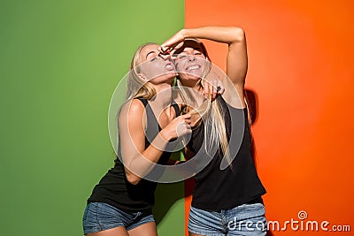 The crazy women with weird expression Stock Photo