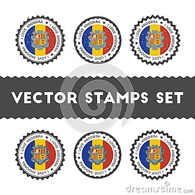 I Love Andorra vector stamps set. Vector Illustration