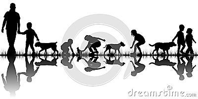 I love animals concept with silhouettes of people and animals Vector Illustration