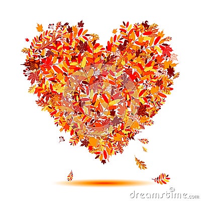 I love autumn! Heart shape from falling leaves Vector Illustration