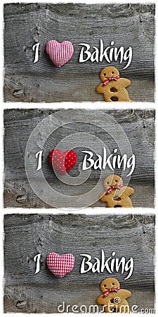 I Love Baking Message Decoration Gingham Fabric Heart And Ginger Stock Photo