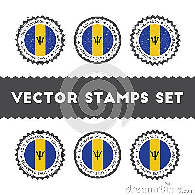 I Love Barbados vector stamps set. Vector Illustration