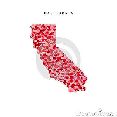 I Love California. Red Hearts Pattern Vector Map of California Vector Illustration