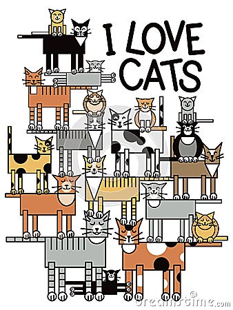 I Love Cats Vector Illustration