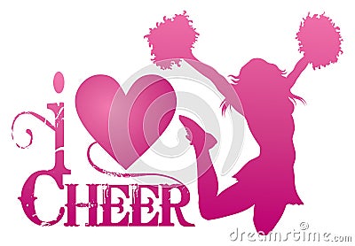 I Love Cheer With Jumping Cheerleader Vector Illustration