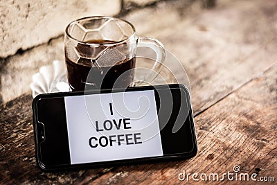 i love coffee text in smartphone Stock Photo