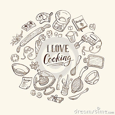 I love cooking poster Vector Illustration