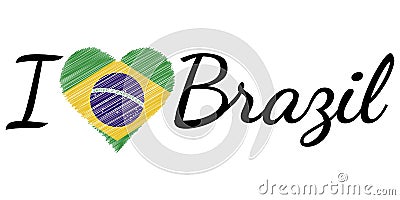 I love country Brazil, text heart Doodle, vector calligraphic text, I love Brazil flag heart patriot Vector Illustration